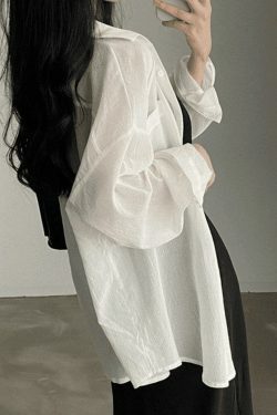 Y2K Aesthetic Sheer Long Sleeve Blouse - Coquette Style Grunge Fashion - Cute Tops for Women