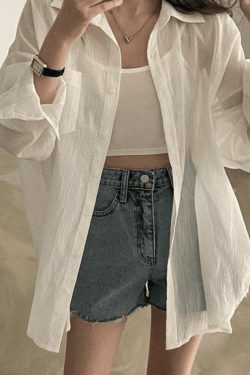 Y2K Aesthetic Sheer Long Sleeve Blouse - Coquette Style Grunge Fashion - Cute Tops for Women