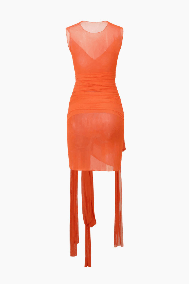 Y2K Aesthetic Sheer Mesh Ribbon Mini Dress for Women - Coquette & Grunge Style Fashion Y2K Aesthetic Sheer Mesh Ribbon Mini Dress for Women - Coquette & Grunge Style Fashion