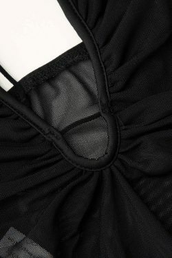 Y2K Aesthetic Sheer Mesh Strappy Cut Out Bodysuit for Women - Coquette & Grunge Style Fashion