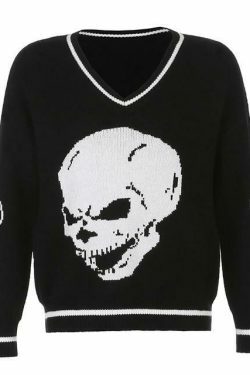Y2K Aesthetic Skull Knit Sweaters for Women - Coquette & Grunge Style Fashion Tops