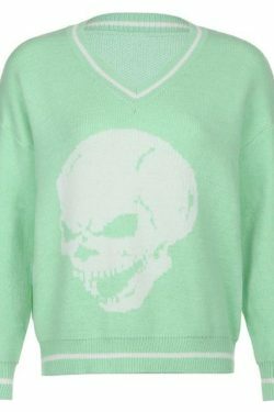 Y2K Aesthetic Skull Knit Sweaters for Women - Coquette & Grunge Style Fashion Tops