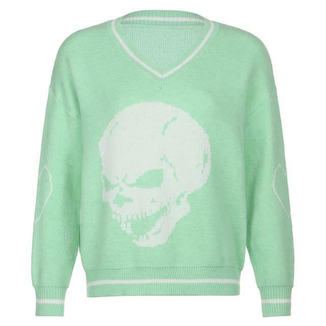 Y2K Aesthetic Skull Knit Sweaters for Women - Coquette & Grunge Style Fashion Tops Y2K Aesthetic Skull Knit Sweaters for Women - Coquette & Grunge Style Fashion Tops