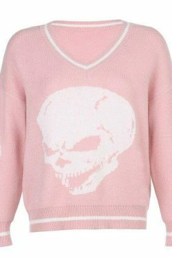 Y2K Aesthetic Skull Knit Sweaters for Women - Coquette & Grunge Style Fashion Tops