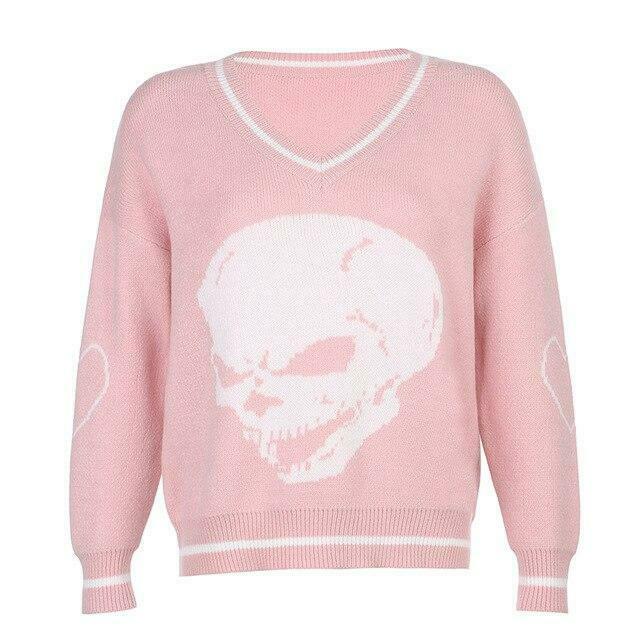 Y2K Aesthetic Skull Knit Sweaters for Women - Coquette & Grunge Style Fashion Tops Y2K Aesthetic Skull Knit Sweaters for Women - Coquette & Grunge Style Fashion Tops