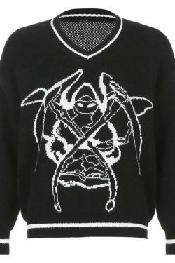 Y2K Aesthetic Skull Knit Sweaters for Women - Coquette & Grunge Style Fashion Tops