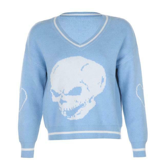 Y2K Aesthetic Skull Knit Sweaters for Women - Coquette & Grunge Style Fashion Tops Y2K Aesthetic Skull Knit Sweaters for Women - Coquette & Grunge Style Fashion Tops