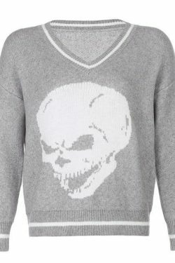 Y2K Aesthetic Skull Knit Sweaters for Women - Coquette & Grunge Style Fashion Tops