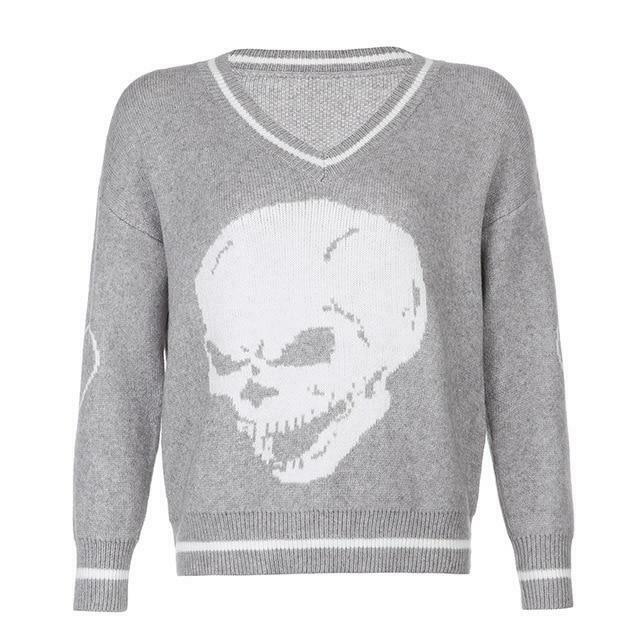 Y2K Aesthetic Skull Knit Sweaters for Women - Coquette & Grunge Style Fashion Tops Y2K Aesthetic Skull Knit Sweaters for Women - Coquette & Grunge Style Fashion Tops