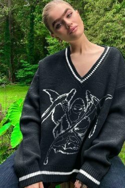 Y2K Aesthetic Skull Knit Sweaters for Women - Coquette & Grunge Style Fashion Tops