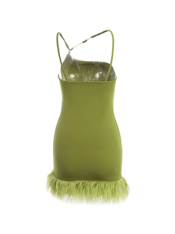 Y2K Aesthetic Slanted Shoulder Burr Hem Mini Dress for Women - Coquette & Grunge Style