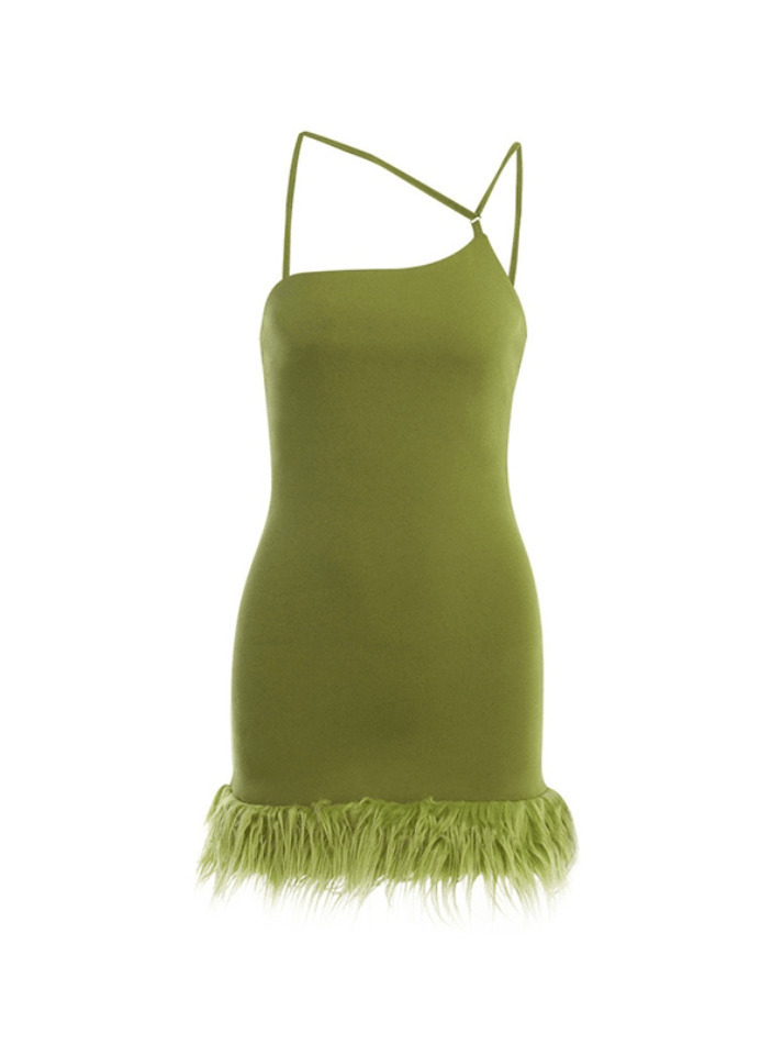 Y2K Aesthetic Slanted Shoulder Burr Hem Mini Dress for Women - Coquette & Grunge Style