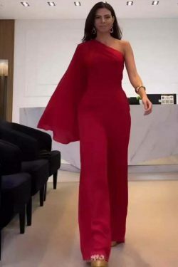 Y2K Aesthetic Slanted Shoulder Wide Leg Jumpsuit for Women - Coquette Style Grunge Fashion