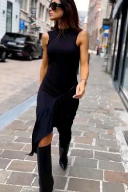 Y2K Aesthetic Sleeveless Black Pleated Dress - Coquette Style Cargo Skirt Outfit