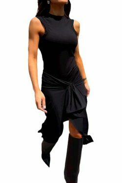 Y2K Aesthetic Sleeveless Black Pleated Dress - Coquette Style Cargo Skirt Outfit