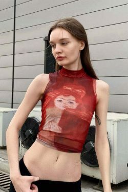 Y2K Aesthetic Sleeveless Crop Top: Coquette Style Grunge Fashion with Pastel Goth Vibes