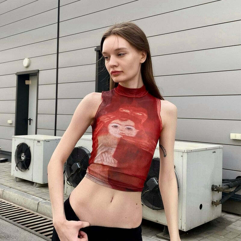 Y2K Aesthetic Sleeveless Crop Top: Coquette Style Grunge Fashion with Pastel Goth Vibes Y2K Aesthetic Sleeveless Crop Top: Coquette Style Grunge Fashion with Pastel Goth Vibes