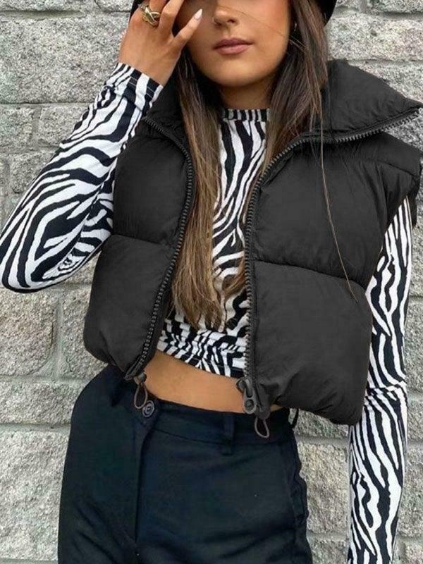 Y2K Aesthetic Sleeveless Cropped Puffer Jacket in Coquette Style Y2K Aesthetic Sleeveless Cropped Puffer Jacket in Coquette Style