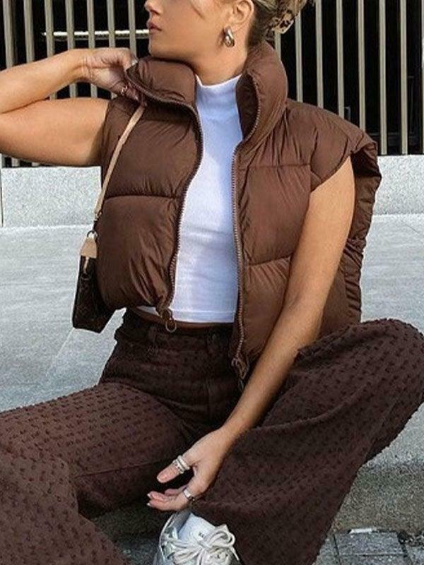 Y2K Aesthetic Sleeveless Cropped Puffer Jacket in Coquette Style Y2K Aesthetic Sleeveless Cropped Puffer Jacket in Coquette Style