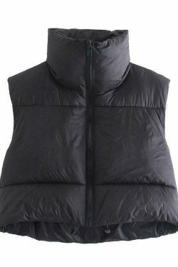 Y2K Aesthetic Sleeveless Cropped Puffer Jacket in Coquette Style
