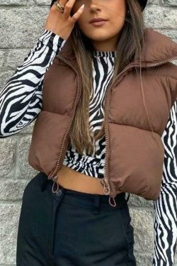 Y2K Aesthetic Sleeveless Cropped Puffer Jacket in Coquette Style
