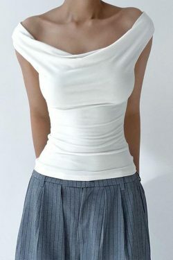 Y2K Aesthetic Sleeveless Scoop Neck Plain Tee for Women - Coquette & Grunge Style Fashion