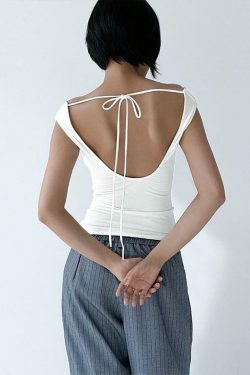 Y2K Aesthetic Sleeveless Scoop Neck Plain Tee for Women - Coquette & Grunge Style Fashion