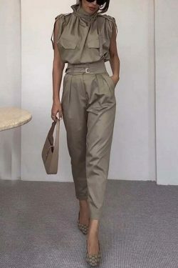 Y2K Aesthetic Sleeveless Turtle Neck Suit - Coquette Grunge with Old Money Elegance