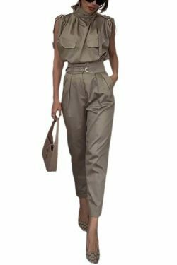 Y2K Aesthetic Sleeveless Turtle Neck Suit - Coquette Grunge with Old Money Elegance