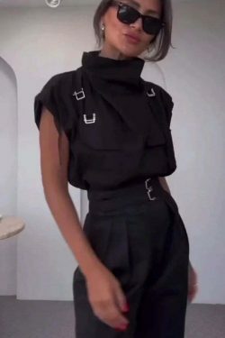 Y2K Aesthetic Slim-Fit Suit with High-Neck Vest for Niche Women Fashion