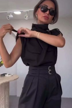 Y2K Aesthetic Slim-Fit Suit with High-Neck Vest for Niche Women Fashion