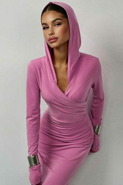 Y2K Aesthetic Slim Hooded Dress for Women - Coquette Style Grunge Fashion with Pastel Goth Vibes
