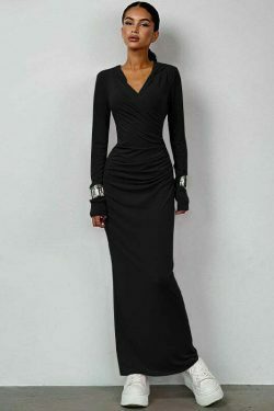 Y2K Aesthetic Slim Hooded Dress for Women - Coquette Style Grunge Fashion with Pastel Goth Vibes