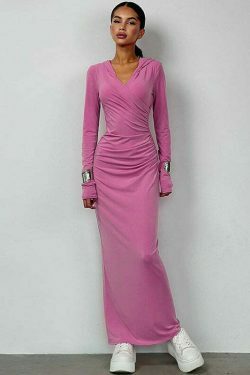 Y2K Aesthetic Slim Hooded Dress for Women - Coquette Style Grunge Fashion with Pastel Goth Vibes