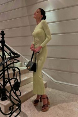 Y2K Aesthetic Slim Knitted Long Dress - Coquette & Grunge Style Women's Fashion