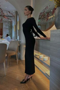 Y2K Aesthetic Slim Knitted Long Dress - Coquette & Grunge Style Women's Fashion