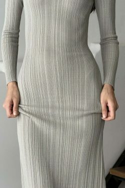 Y2K Aesthetic Slim Knitted Long Dress - Coquette & Grunge Style Women's Fashion