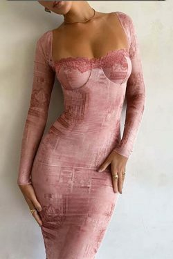 Y2K Aesthetic Slim Long-Sleeved Dress - Coquette Grunge Elegance