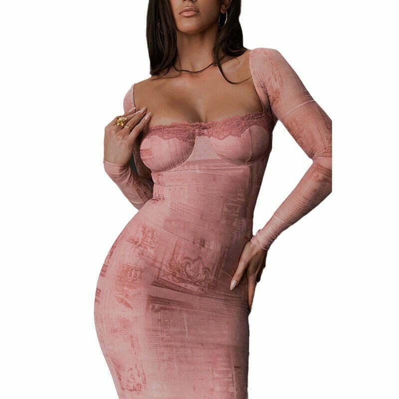 Y2K Aesthetic Slim Long-Sleeved Dress - Coquette Grunge Elegance Y2K Aesthetic Slim Long-Sleeved Dress - Coquette Grunge Elegance