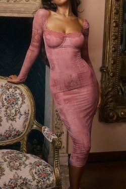 Y2K Aesthetic Slim Long-Sleeved Dress - Coquette Grunge Elegance