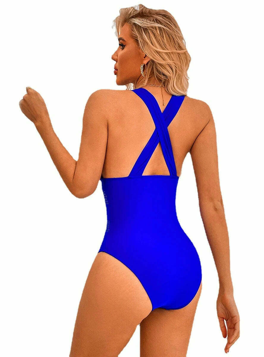 Y2K Aesthetic Slim Sea Conjoined Solid Color Bikini Suit