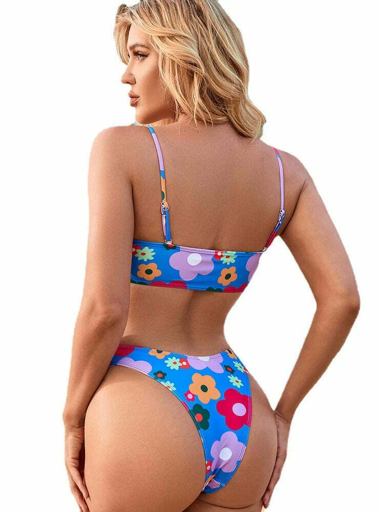 Y2K Aesthetic Sling Backless Print Bikini for Women - Coquette & Grunge Style