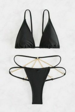 Y2K Aesthetic Sling Chain Sexy Two-Piece Bikini for Niche Women Fashion