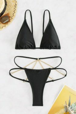 Y2K Aesthetic Sling Chain Sexy Two-Piece Bikini for Niche Women Fashion