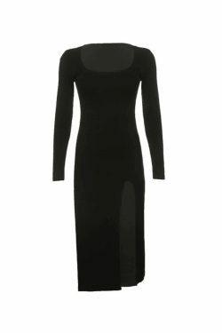 Y2K Aesthetic Slit Velvet Maxi Dress: Coquette Style, Grunge Vibes, Pastel Goth Influence