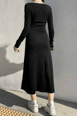 Y2K Aesthetic Slit Velvet Maxi Dress: Coquette Style, Grunge Vibes, Pastel Goth Influence