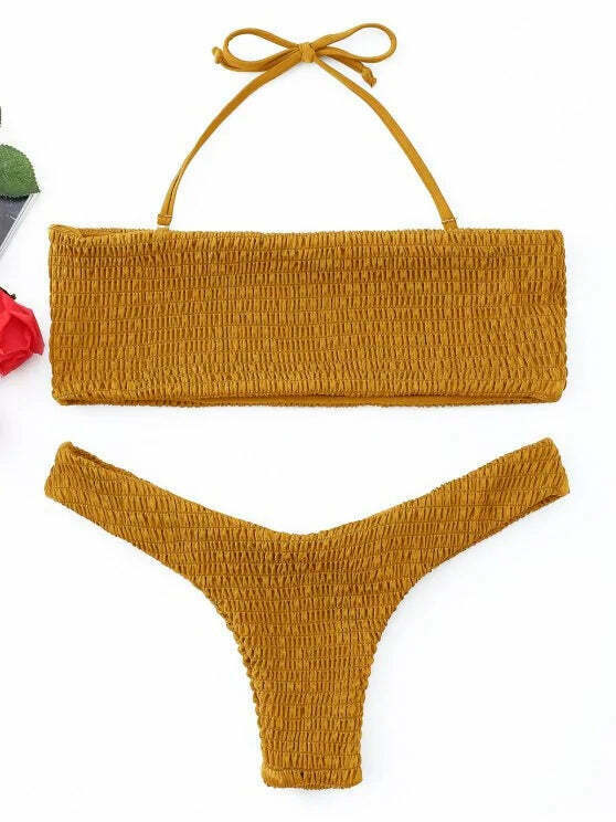 Y2K Aesthetic Smocked Bandeau Bikini Set - Retro Coquette Style for Trendy Women