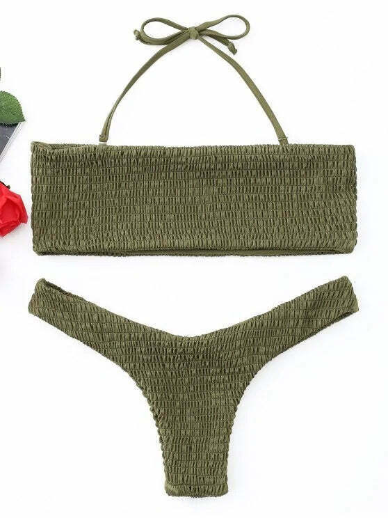 Y2K Aesthetic Smocked Bandeau Bikini Set - Retro Coquette Style for Trendy Women