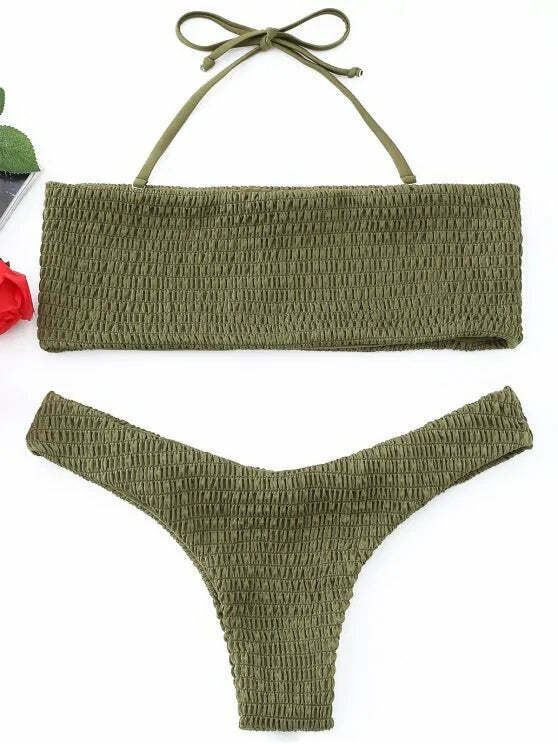 Y2K Aesthetic Smocked Bandeau Bikini Set - Retro Coquette Style for Trendy Women