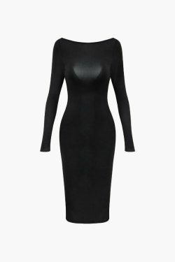 Y2K Aesthetic Solid Backless Slit Midi Dress for Women - Coquette & Grunge Style Fashion